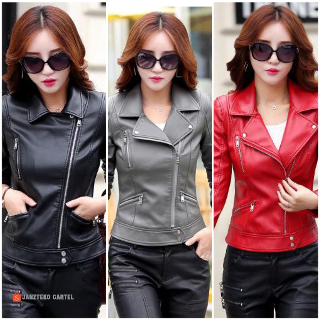 JNK x JESSICA - Jaket Wanita Original Distro Polos Premium Bahan Kulit Sintetis Viena PU Synthetic Leather Terbaru Cewek Perempuan Remaja Dewasa Anak Muda Gaya Style Korea KPOP Slim Fit Zipper Outfit Hijab Outwear Fashion Import Elegan Branded Janzteko