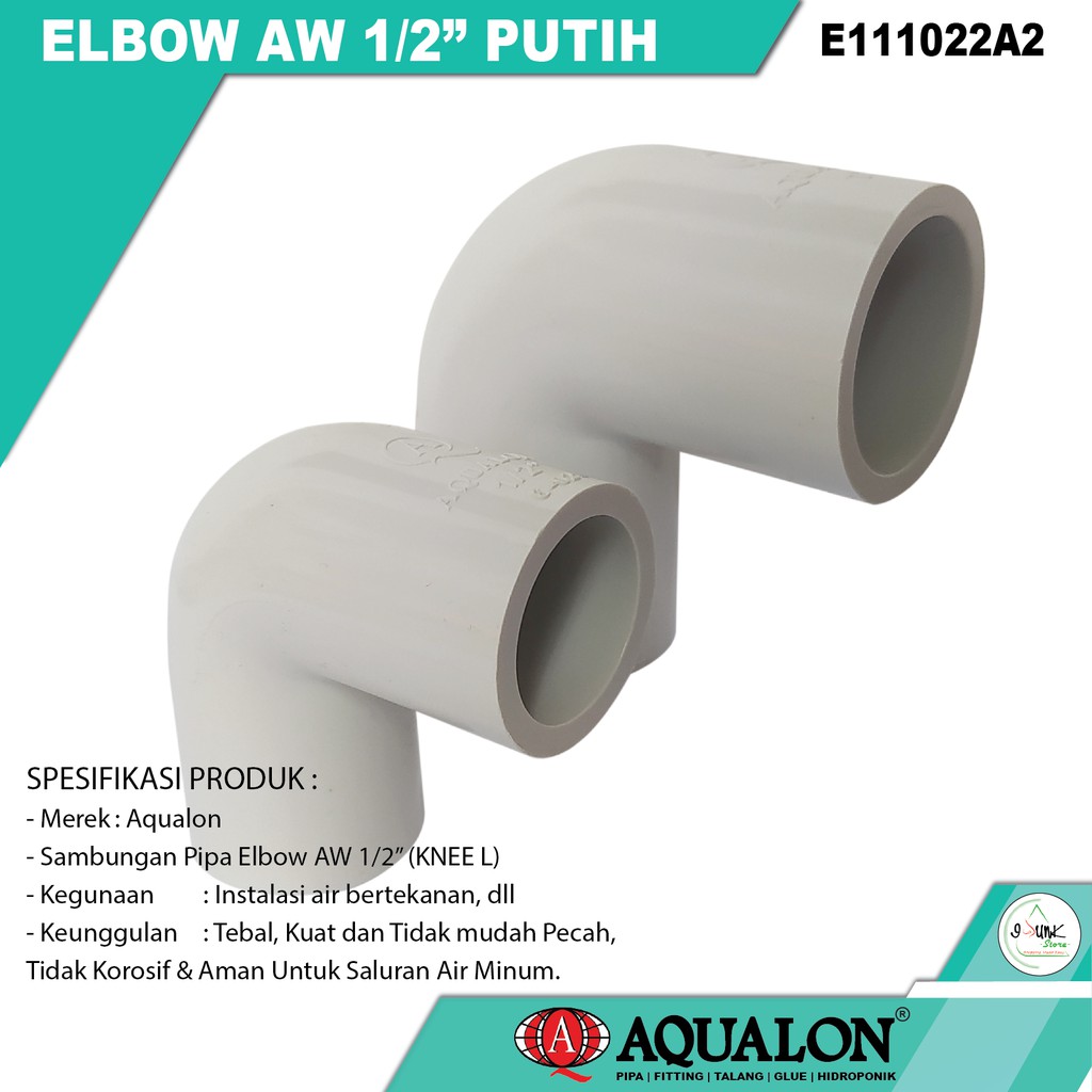 Sambungan Pipa PVC ELBOW AW 1/2 INCH ( KNEE L) PUTIH  - AQUALON