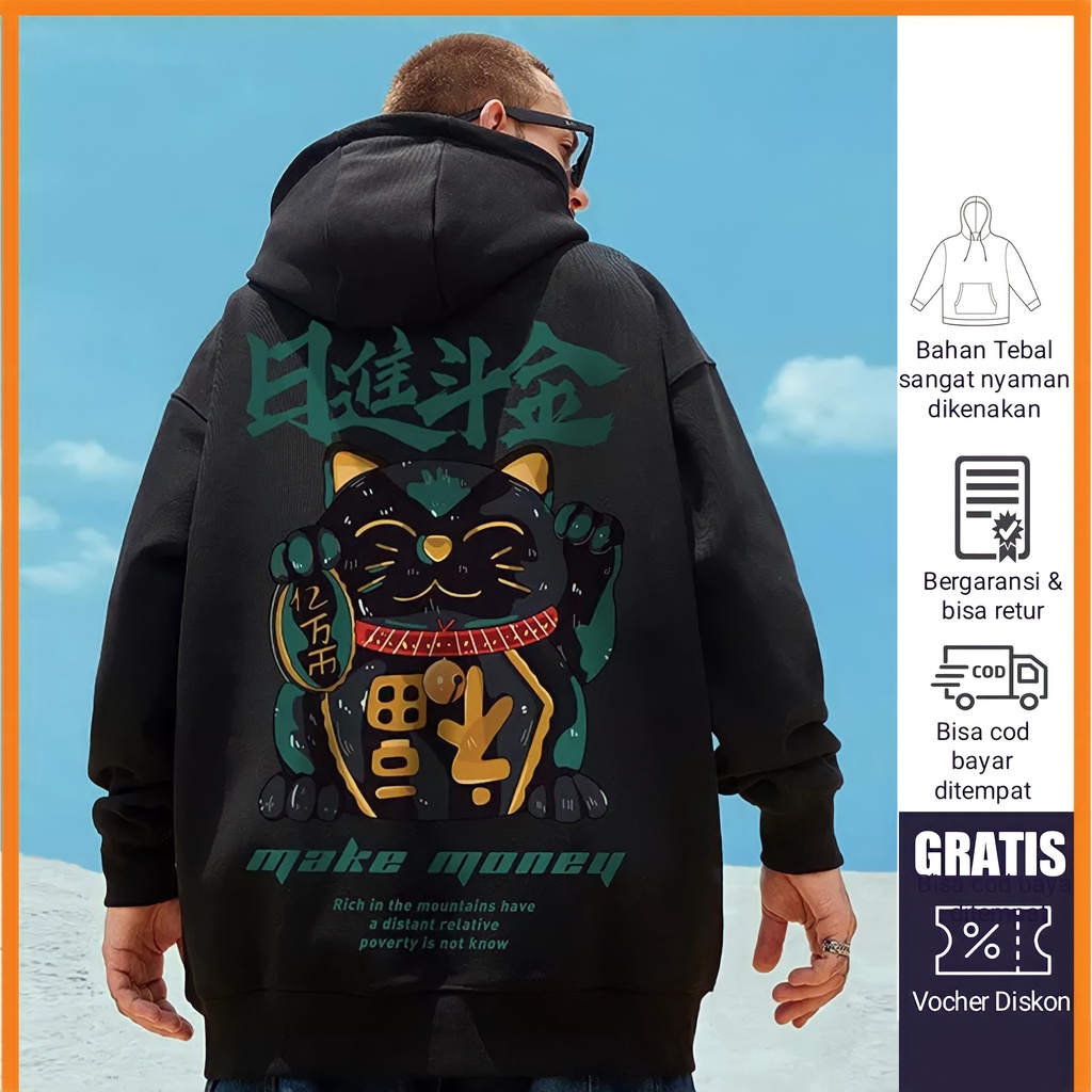Hoodie Make Money Jepang Pria Wanita Jaket Hodie Japanese Style Bigsale Cat Gank Motif Kucing Lucu S