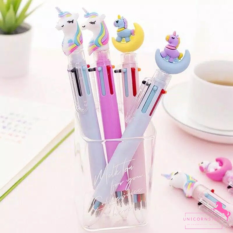 Bolpoin Unicorn 6 Warna Tinta Bolpoin unicorn Pena Unicorn Premium Tinta Gel Perempuan Anak Journaling Tipis Karakter Pink Pastel Kado Anak Perempuan Alat Tulis Tempat Pensil Sekolah Back To School