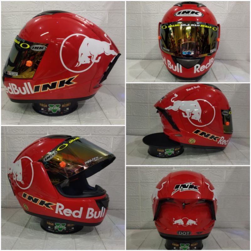 INK Helm CL Max Solid Fire Red+Visor Iridium Gold+Visor original+Stiker Termurah
