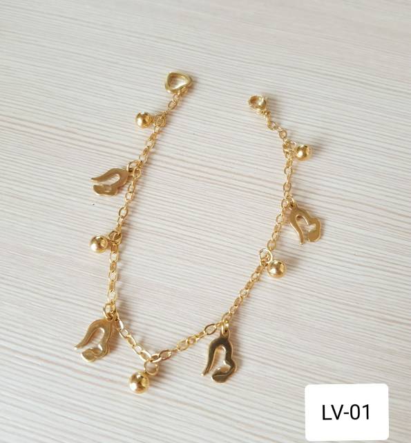 SET Gelang Tangan Gelang Kaki Love V2 Titanium Gold impor Antikarat Fashion gelang jurai