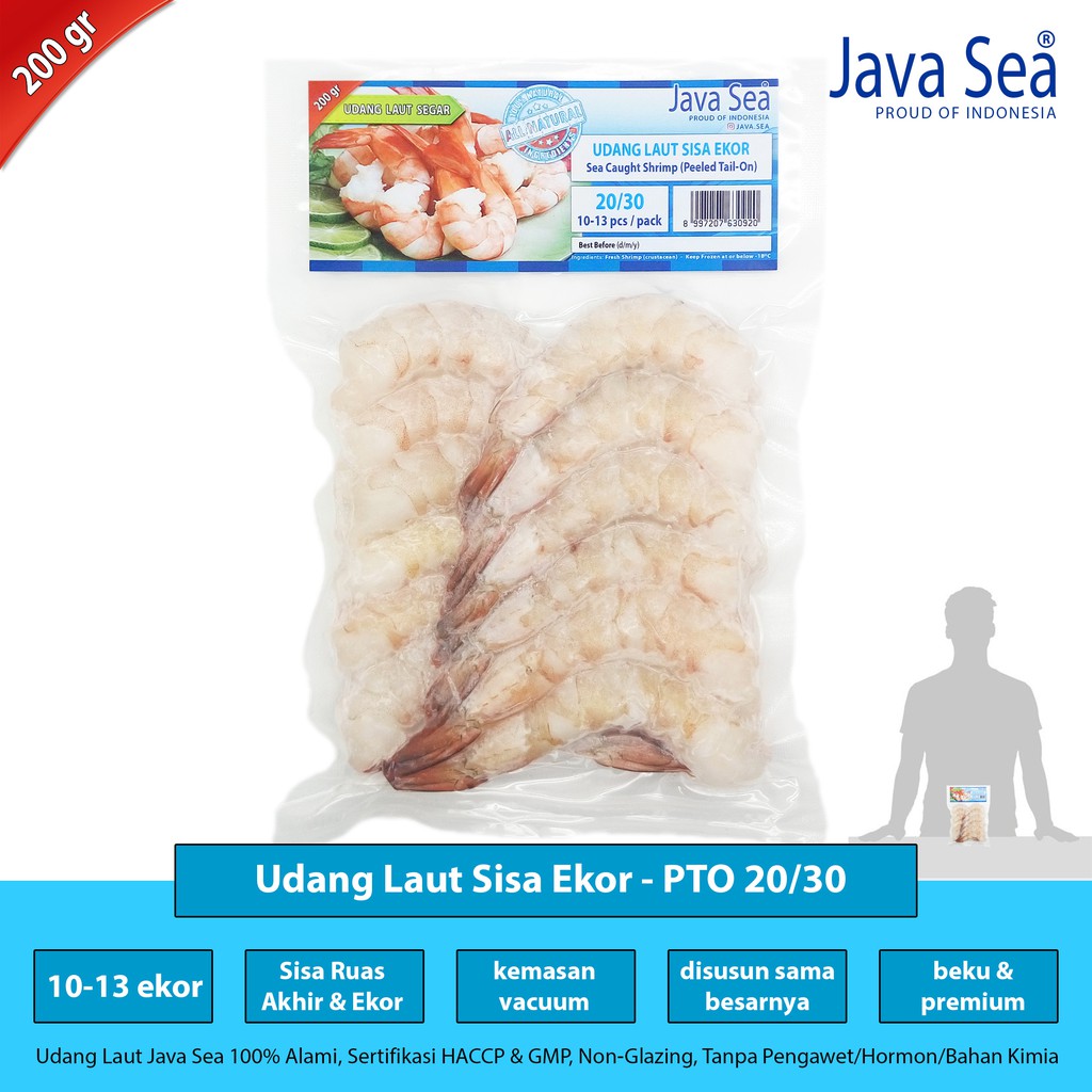 

JAVA SEA Udang Laut Sisa Ekor Beku PTO 20/30 pack 200gr