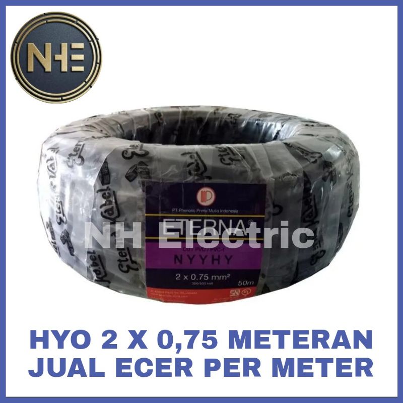 Kabel Eterna Hyo Serabut Tembaga 2x0,75mm² Hitam SNI - Kabel Listrik Eterna Tembaga Serabut 2 x 0.75mm² Black SNI (Harga Per Meter)