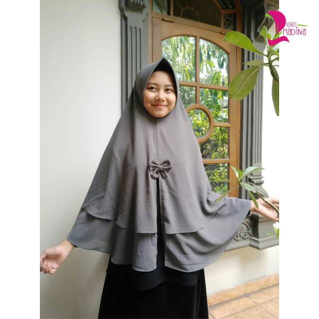 Hijab/ Khimar/ Jilbab 2 Layer belah pita ORI bahan ceruti premium