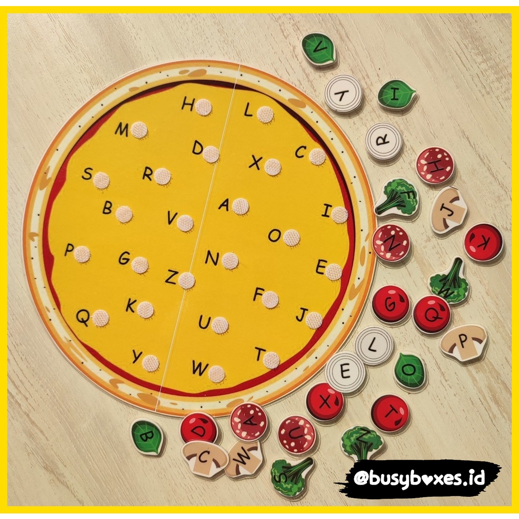 [busyboxes.id] KAPITAL Busy Page busypage Worksheet abjad lembar kerja paud Mainan Edukasi mencocokan huruf  alphabet pizza huruf montessori