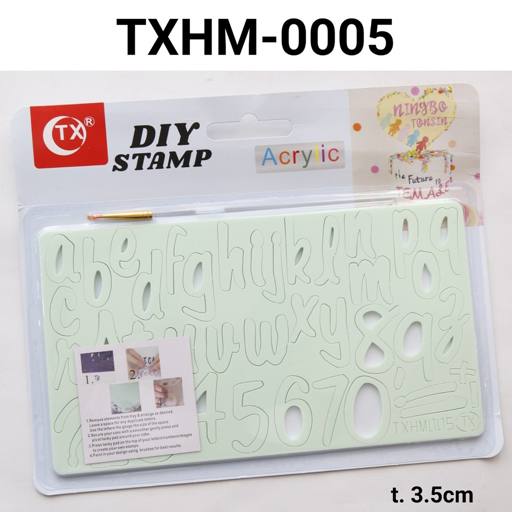 TXHM-0005 Cetakan fondant stamp stempel akrilik huruf kecil angka yamama baking