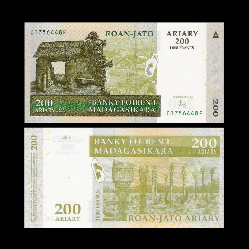 MADAGASCAR 200 FRANCS 2004 UNC ORIGINAL BANKNOTE UANG MADAGASKAR