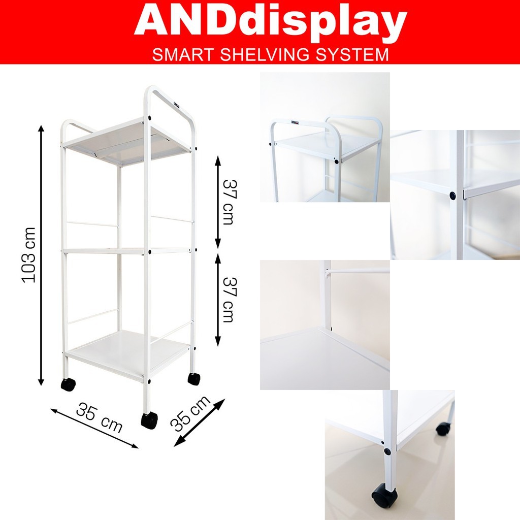 RAK ELLY 3 SUSUN PUTIH PLUS RODA RAK PENYIMPANAN DISPENSER MAGIC COM SERBAGUNA ANDDISPLAY