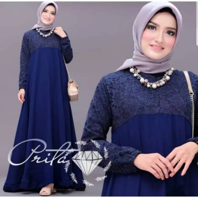 ( PROMO FLASH SALE) PRITA DRESS MAXY /MOSCREPE KOMBINASI BERUKAT