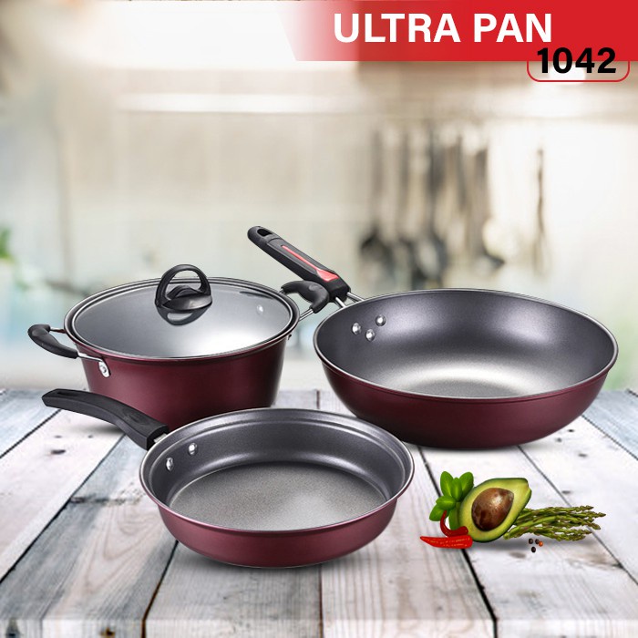 PROMO Panci Set Wajan Penggorengan Teflon Set isi 3 Pcs 1090-Arria Set Panci Teflon - TERMURAH