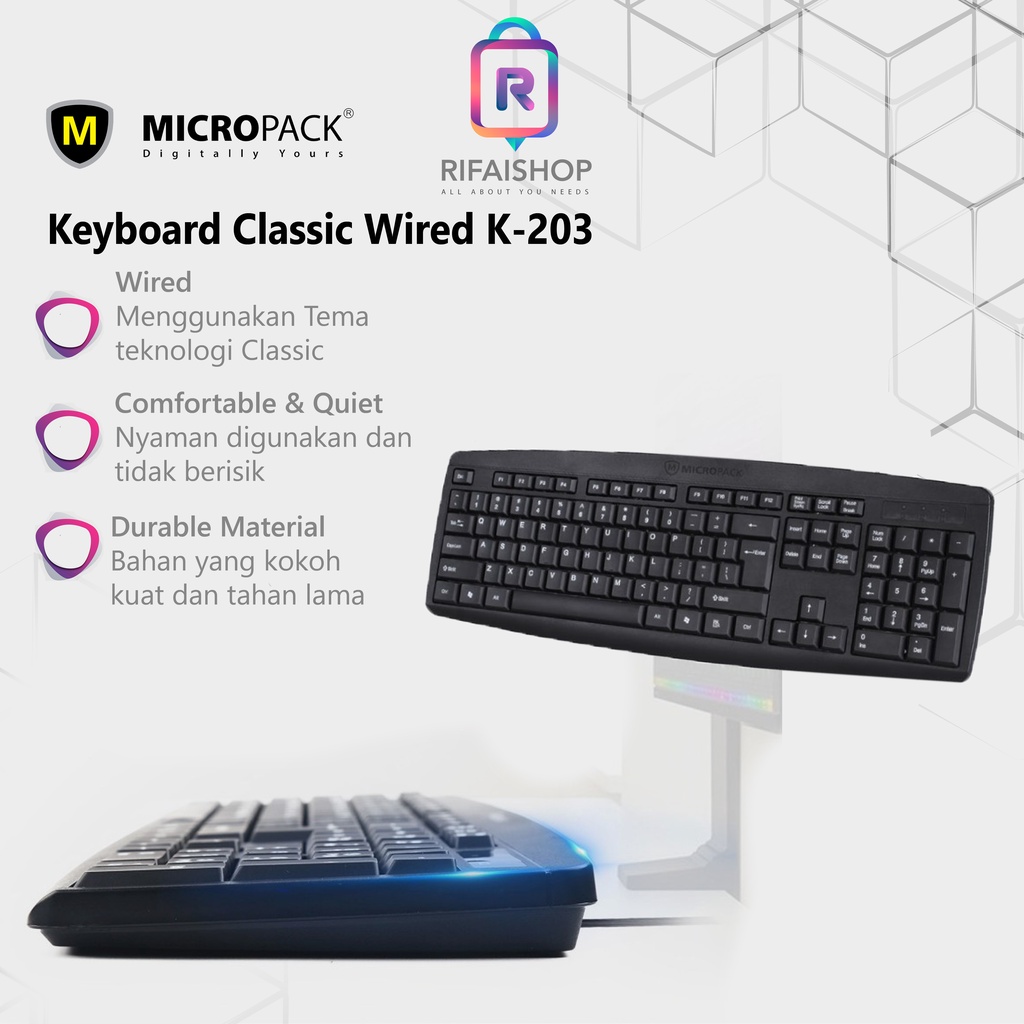Keyboard Classic Micropack Wired Low Cap Black K203 Keyboard Murah