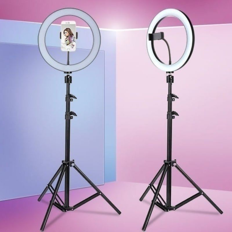 Paket Komplit Ringlight 26cm + Tripod 2,1 Meter Make Up Vlog Lampu Ringlight