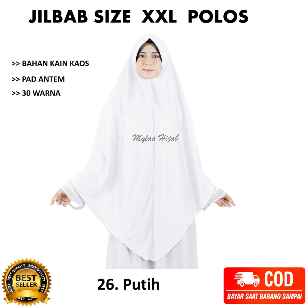 Jilbab instan NON SERUT Size XXL Pad Antem Bahan Kaos PE murah XXL-03 HARGA GROSIR TERMURAH.-26. PUTIH NON