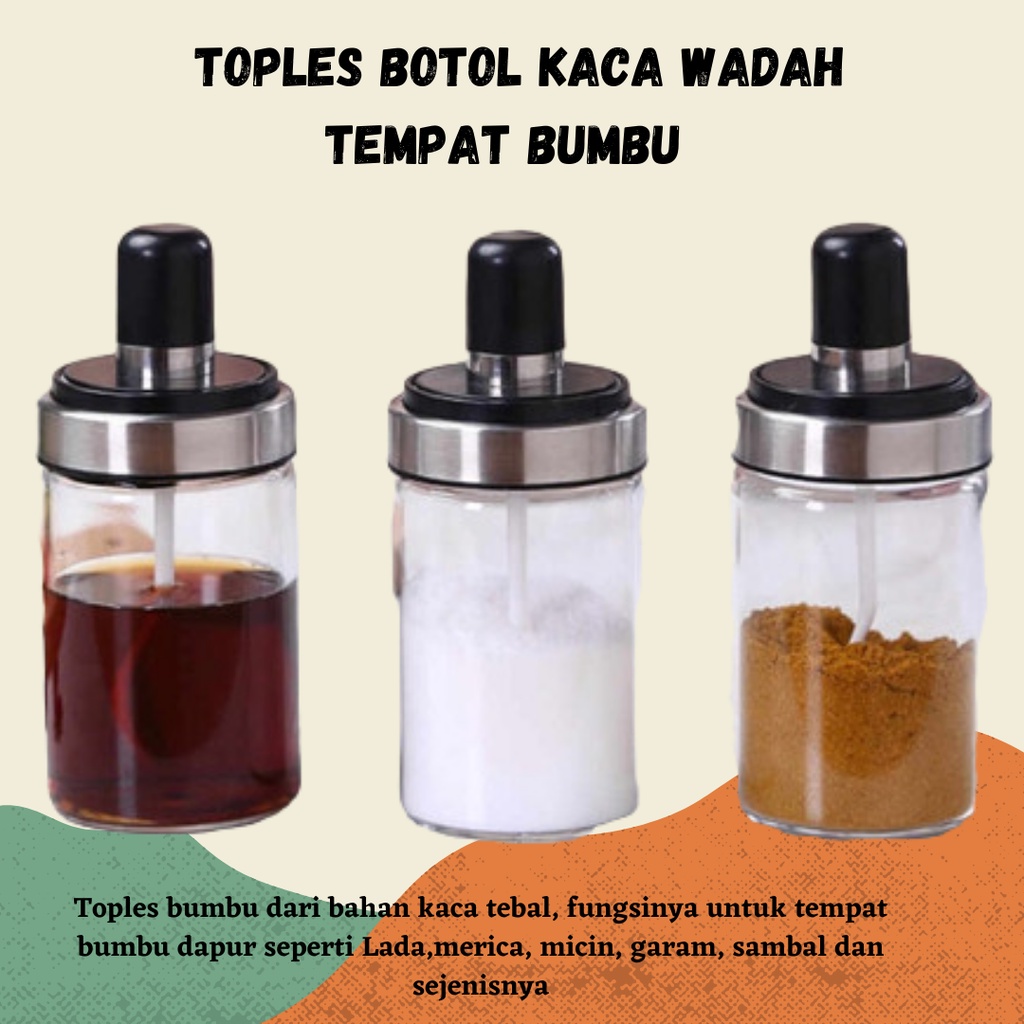 PROMO!!! Toples Botol Kaca Wadah Tempat Bumbu Garam Minyak Dapur Serbaguna