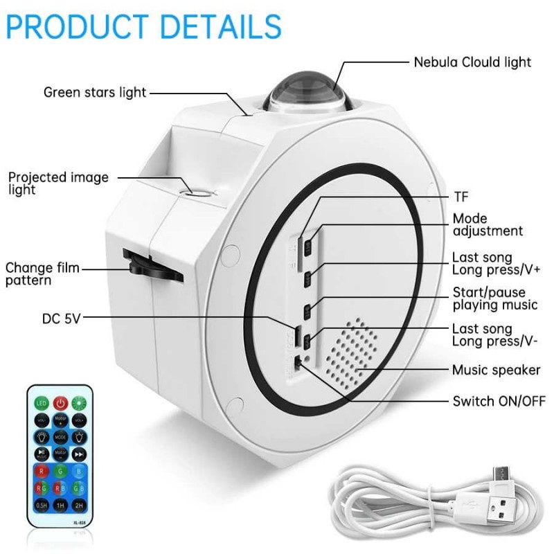 Lampu Proyektor Cahaya Bintang Nebula Adjustable Bluetooth Speaker