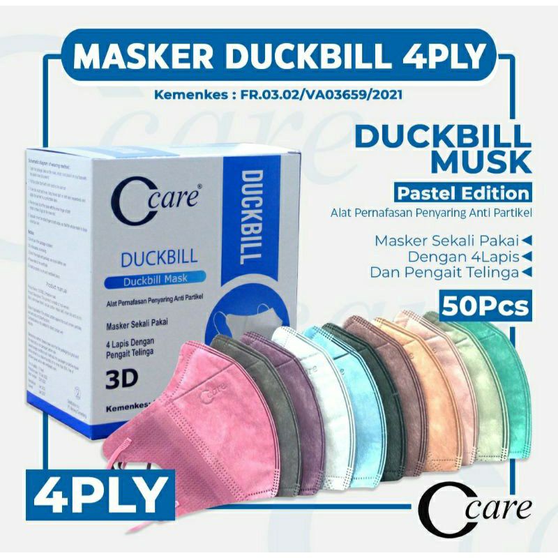 Masker Duckbill C Care 4 Lapis Hitam Putih WARNA WARNI isi 50 Pcs 1 Box