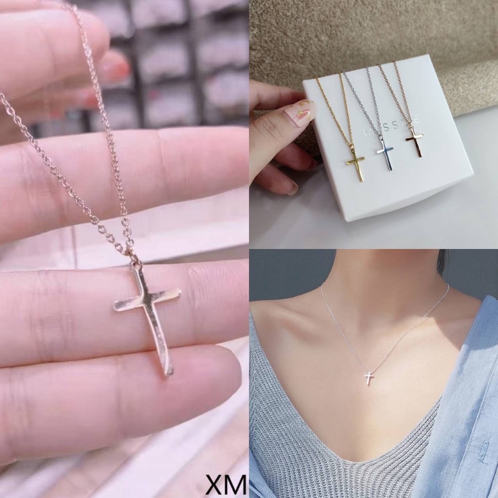 kalung salib wanita anti karat lapis emas asli + box cocok untuk kado