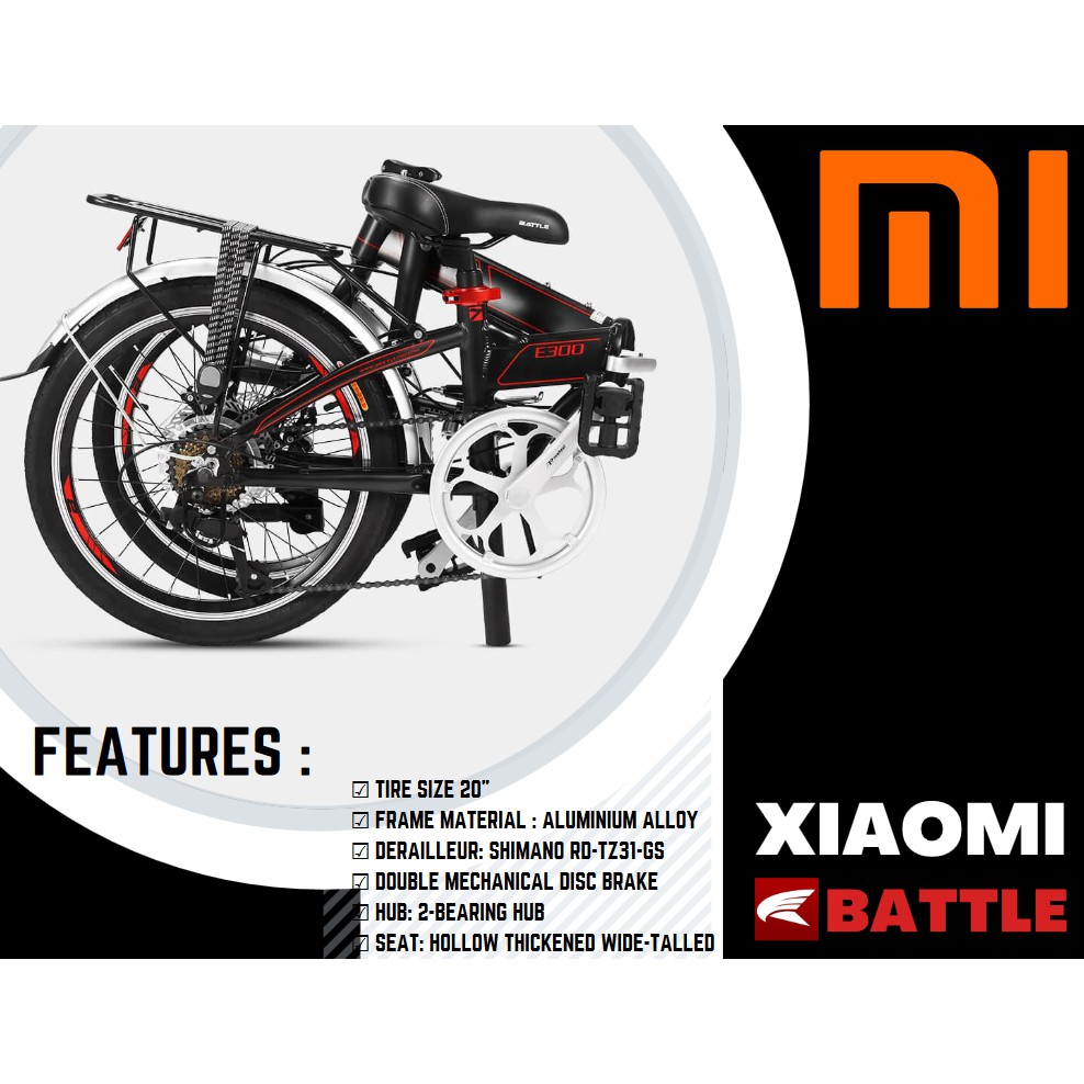 SEPEDA XIAOMI BATTLE E300 7-SPEED ALUMINIUM ALLOY FOLDING BICYCLE