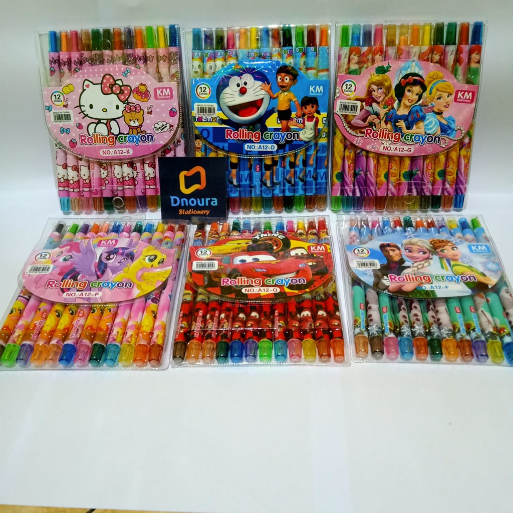 

SATU SET ( 12 WARNA ) Rolling Crayon / Crayon Putar Panjang Karakter Lucu Fancy