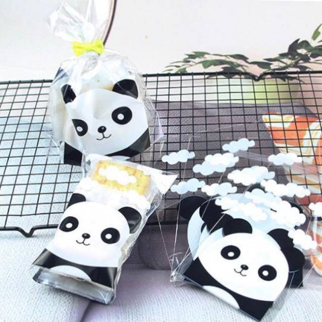 PLASTIK ROTI OPP BAKPAO CAKE BOLU MOTIF PANDA CLOUDY  16x20/14x20/PEREKAT 10pcs