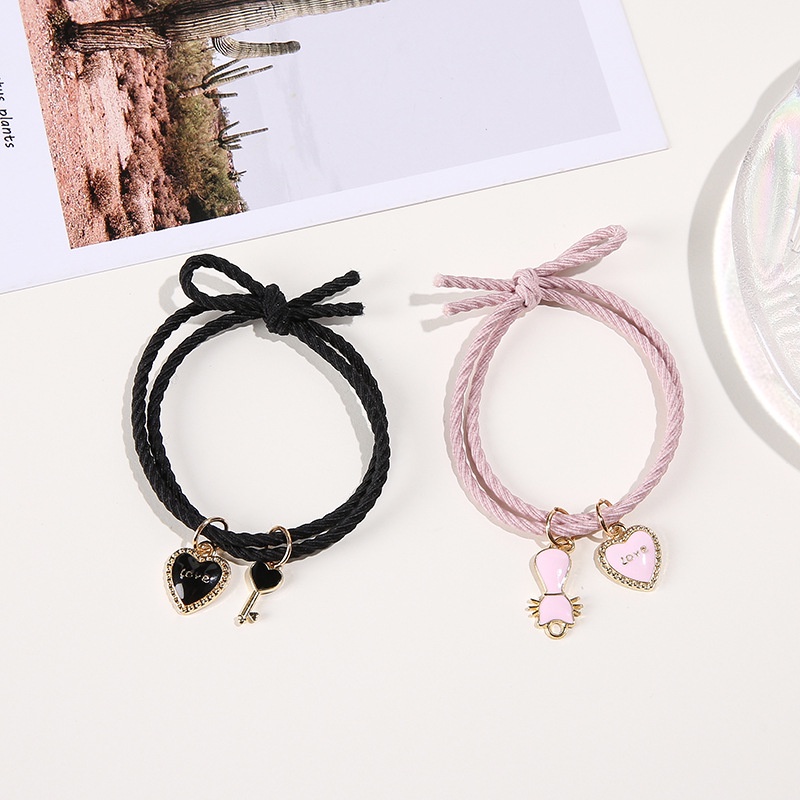 【MHANG】2 PCS/Gelang Tali Hati Kucing Persik Kartun Yang Lucu Gelang Pasangan Cinta Pink Romantis Magnet Fashion Menarik Perhiasan Hadiah Ulang Tahun Untuk Pacar