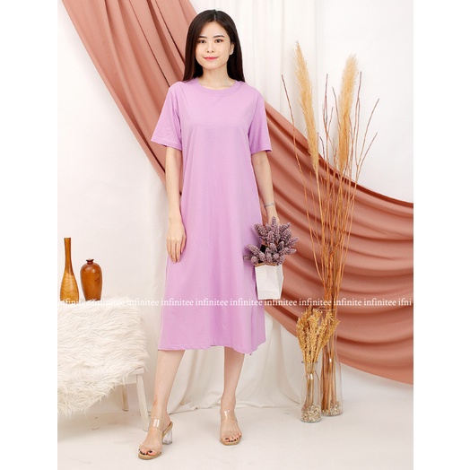 Dress Wanita Midi Polos Bahan Katun Slit Dress Korea Dress Kasual