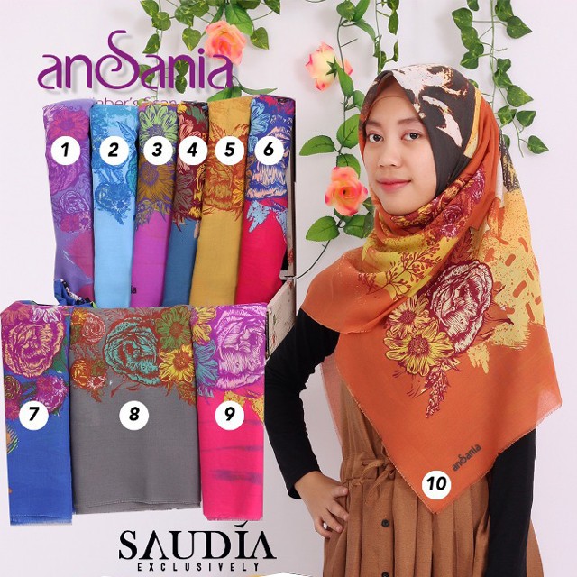 Saudia  Ansania Segiempat  Rawis Motif 20087 ( jilbab segiempat  - hijab kerudung  square )