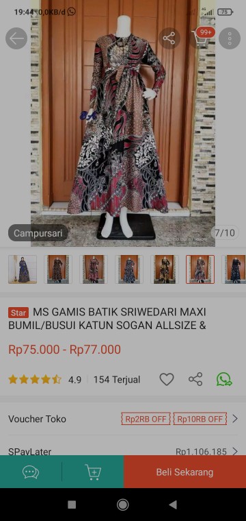 Ms Gamis Batik Sriwedari Maxi Bumil/busui Katun Sogan Allsize & Jumbo