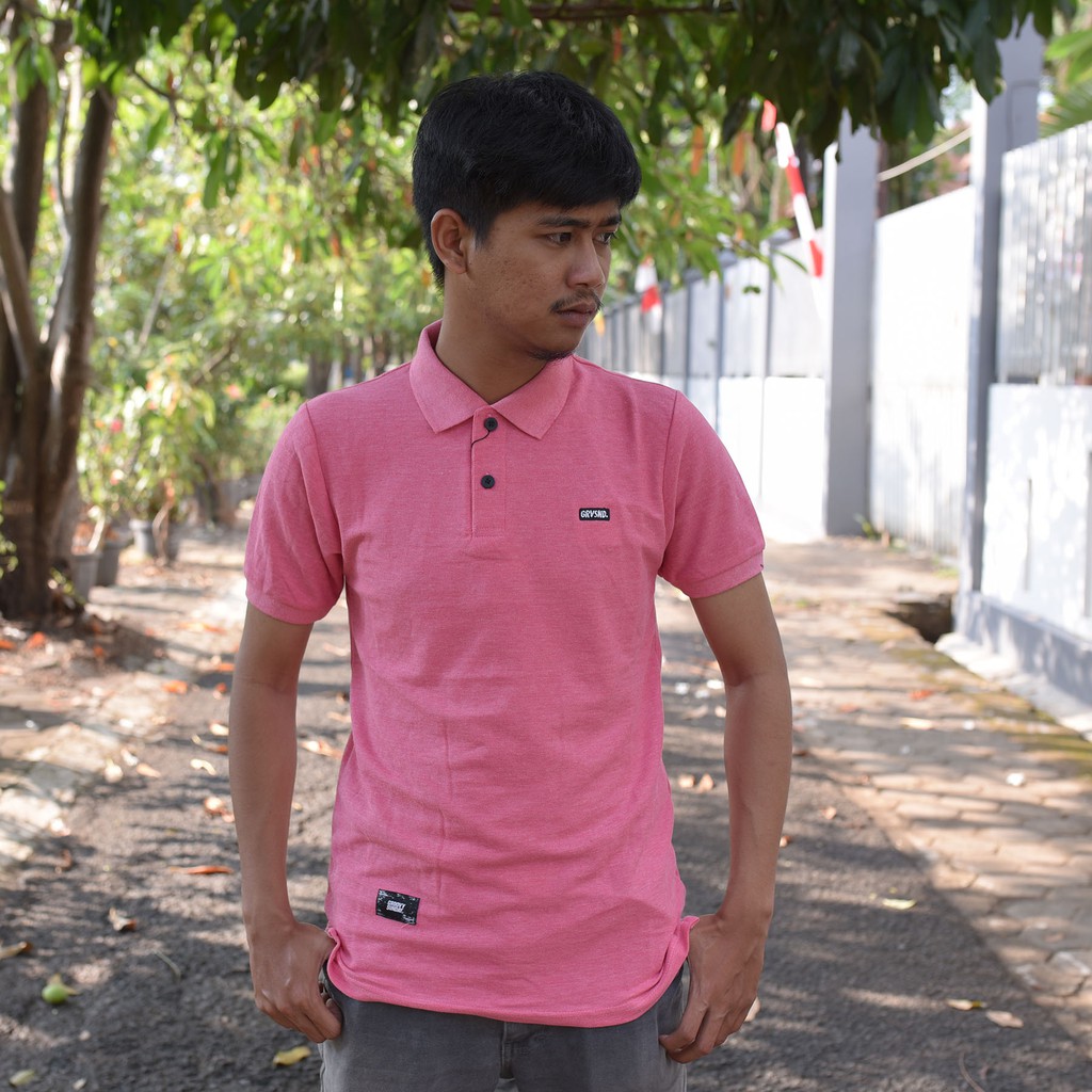 Polo Shirt / Kaos Kerah Pria Premium Warna Pink Polos Slimfit