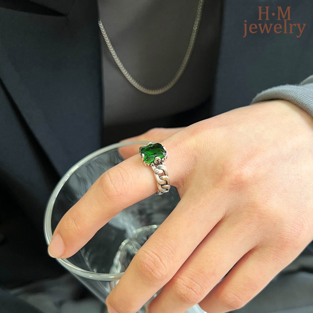 Cincin Sterling Silver 925 Model Terbuka Dengan Emerald Untuk Wanita