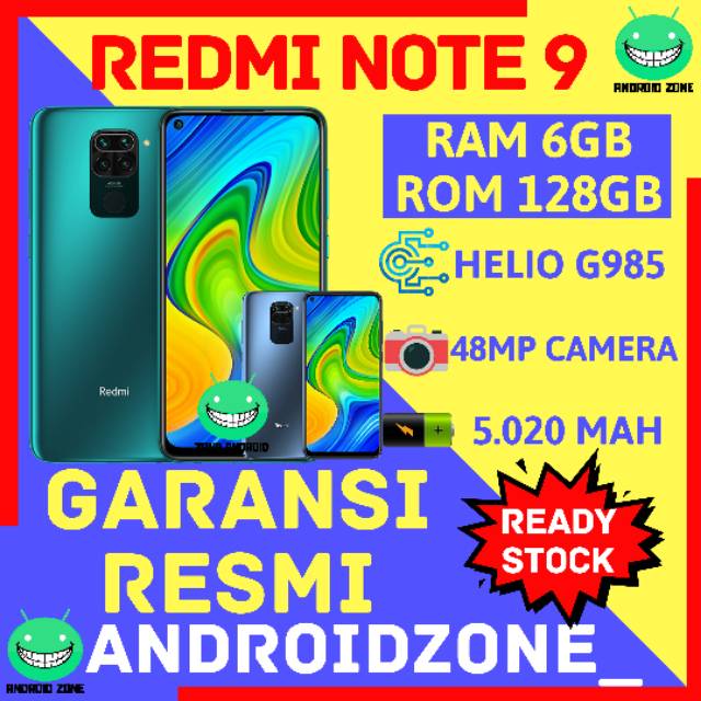 REDMI NOTE 9 RAM 6GB INTERNAL 128GB GARANSI RESMI TAM HP