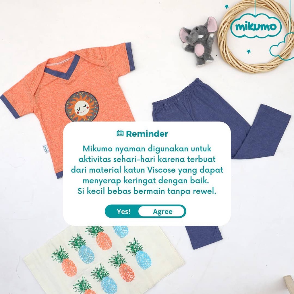 MIKUMO - Setelan Baju Anak Motif by CuddleMe 1-2 Tahun - Setelan Baju Anak Unisex - 1 Stel