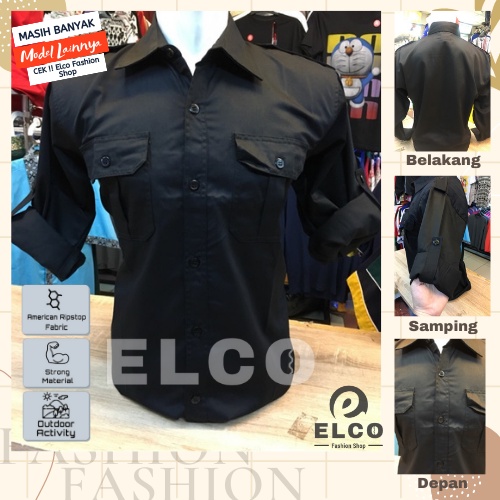 Seragam kemeja baju hitam lengan panjang baju pdh kemeja outdor baju kombinasi kantor promosi event 
