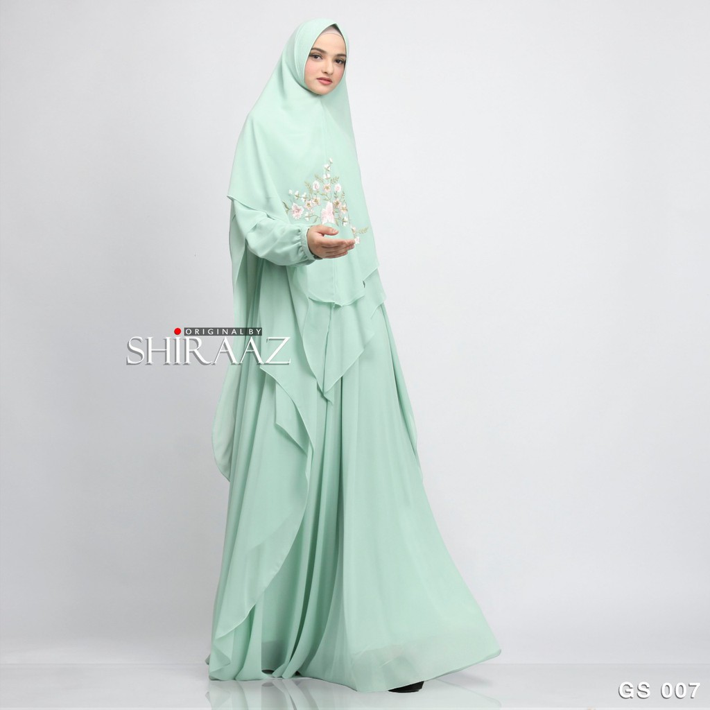 GS-007 by Shiraaz Gamis Syari Polos Set Khimar Bordir Cantik Elegan Ceruty Babydoll Busui ORI Brand