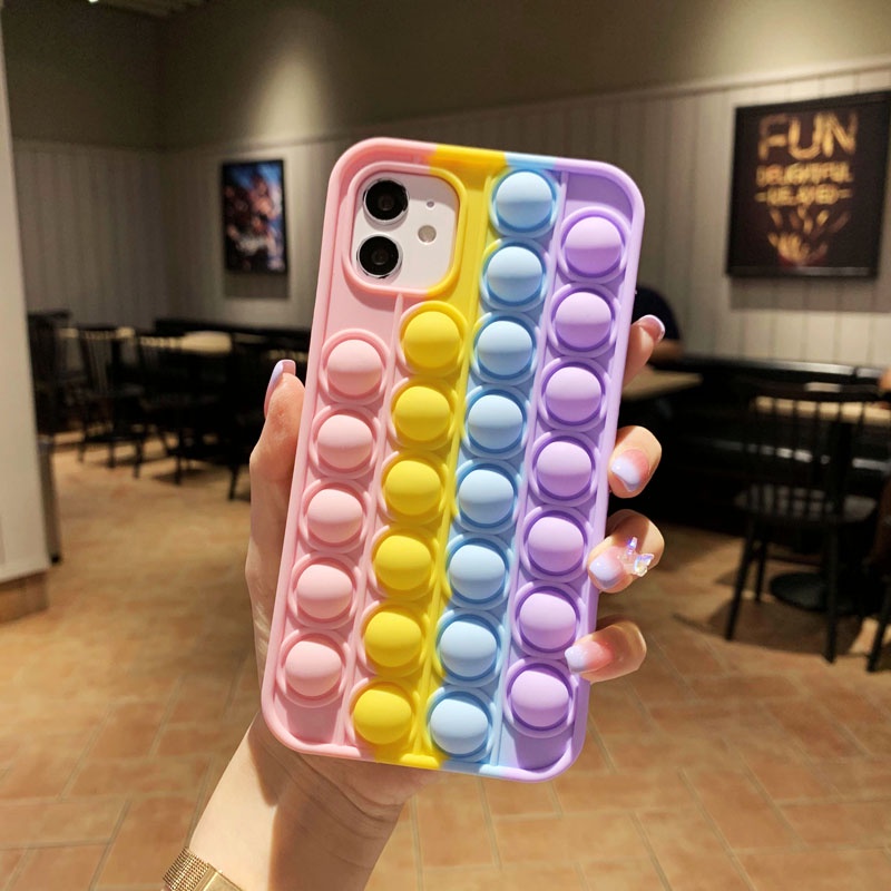 Rainbow Press Bubble Soft Case iP iPhone 6 6S 7 8 + Plus X XR SE 2020 XS Max 11 12 13 mini Pro Max Casing Apple