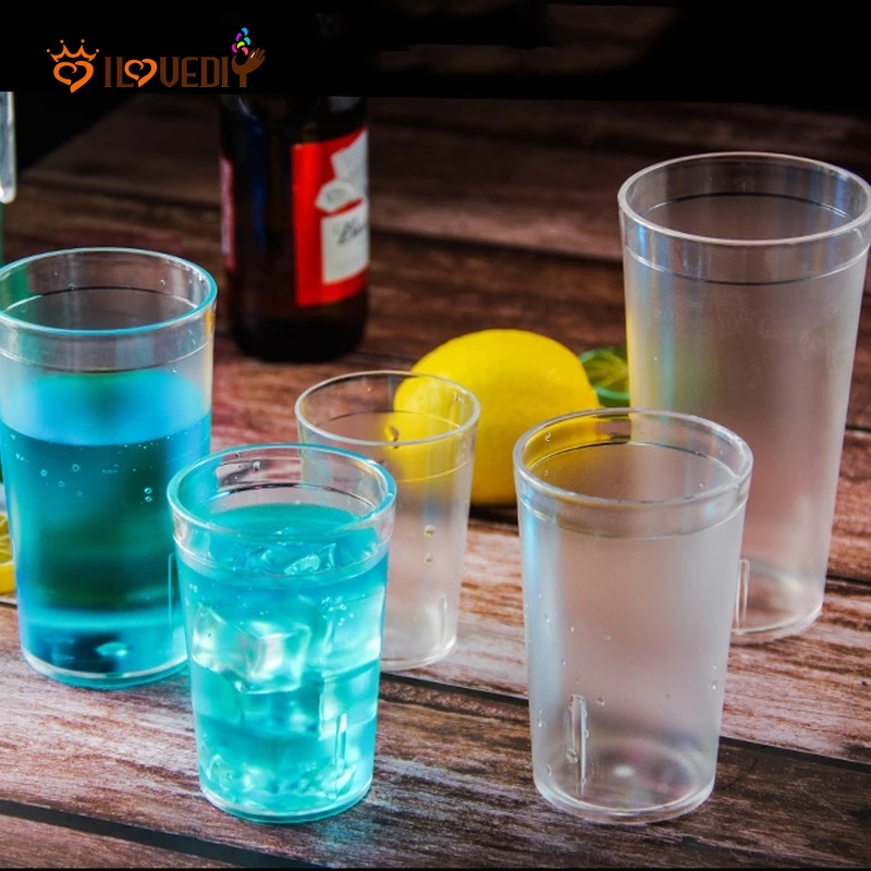 Cangkir Bir Teh Portabel Bahan Plastik Transparan Ukuran 210-470ml
