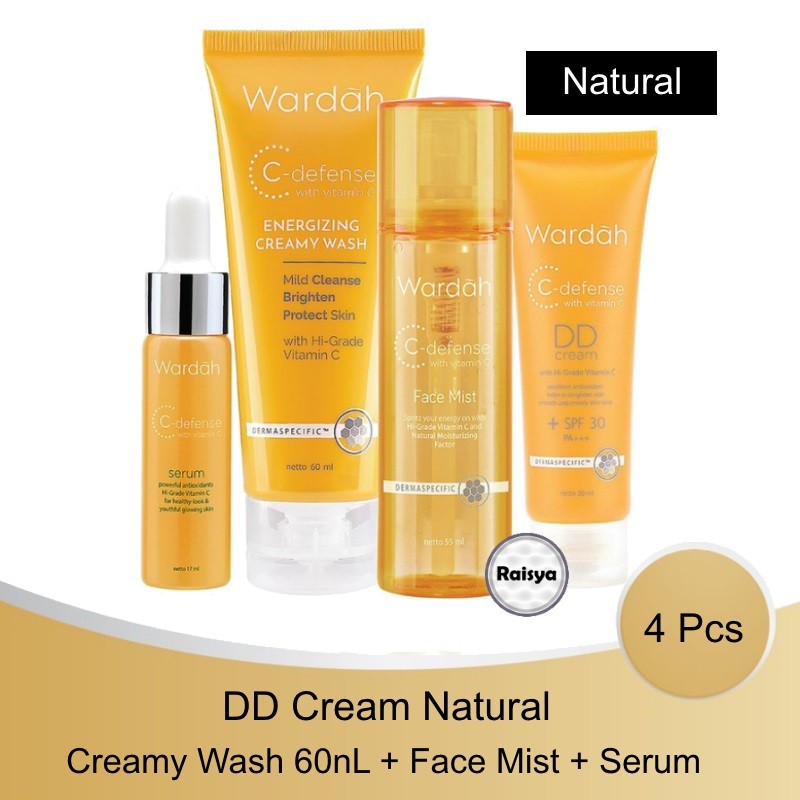 Paket Wardah C Defense DD Cream Natural / Creamy Wash / Face Mist / Serum