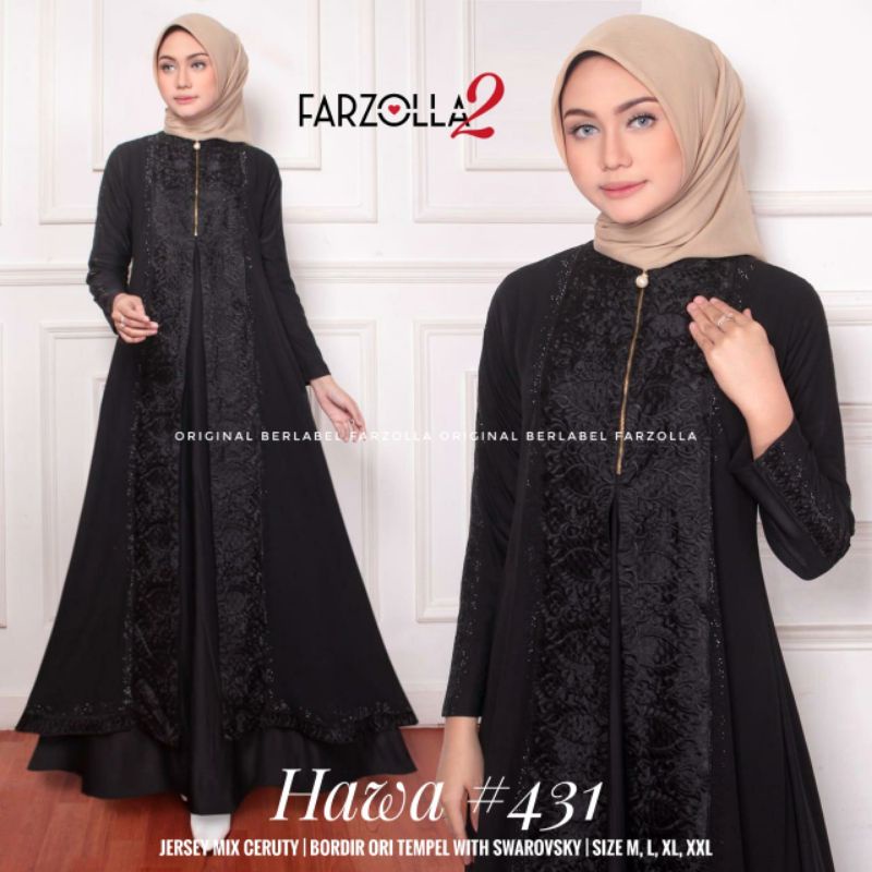 HAWA 431 BY FARZOLA2 / GAMIS ABAYA BAHAN JERSEY MIX CERUTY WARNA HITAM
