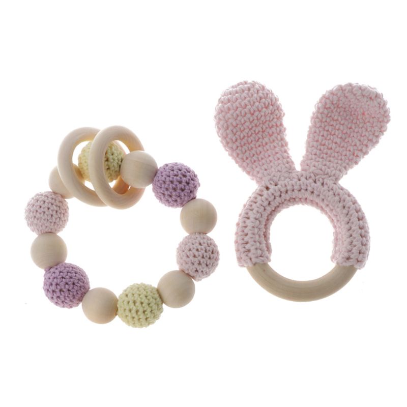 Mary 2Pcs / set Mainan teether Ring Kayu Alami Organik Untuk Bayi