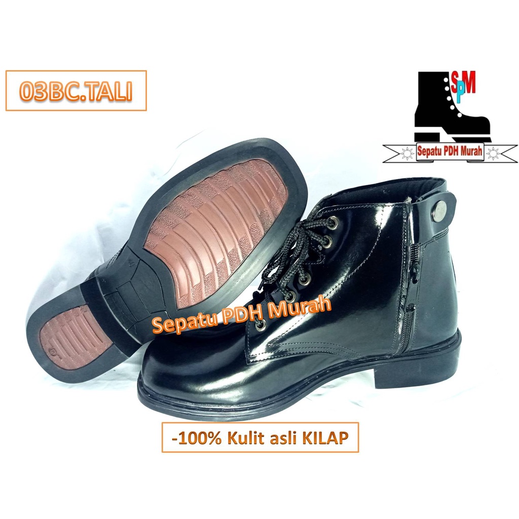 sepatu PDH polisi terbaru 03BC.TALI kulit asli mengkilap original merk B2R
