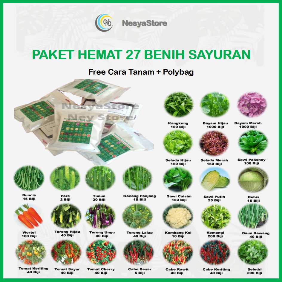 Paket Benih 27 Jenis Sayur Paket Lengkap Benih Sayuran Premium - Benih Sayur