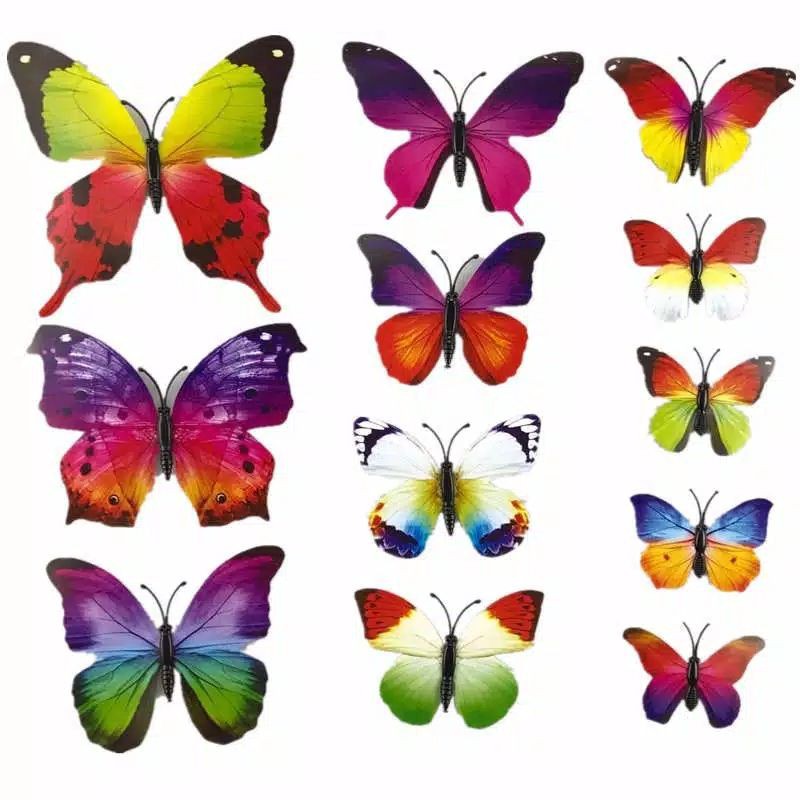 Stiker Dinding 3D Motif Kupu-Kupu / Hiasan Kulkas / Wall Sticker 12 Pcs Butterfly PVC / Dekorasi