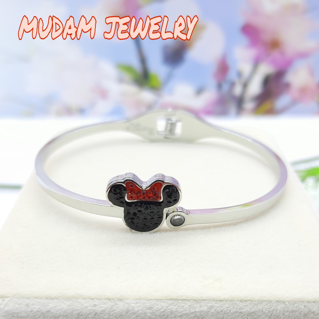 Gelang Titanium Desain Minnie Pita Merah