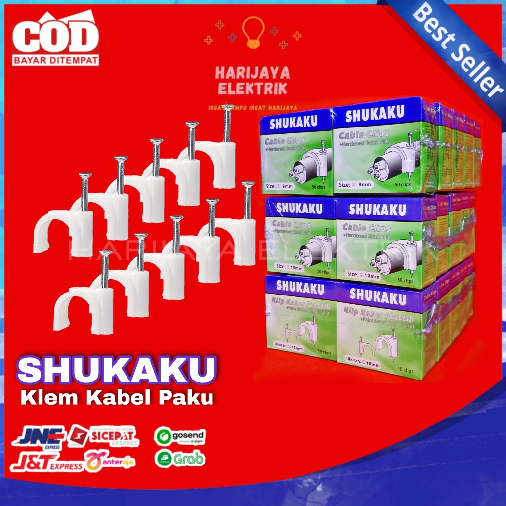 NEW SHUKAKU KLEM KABEL KLIP PAKU BETON 9MM CLAMP CABLE CLIPS PER 10 BOX