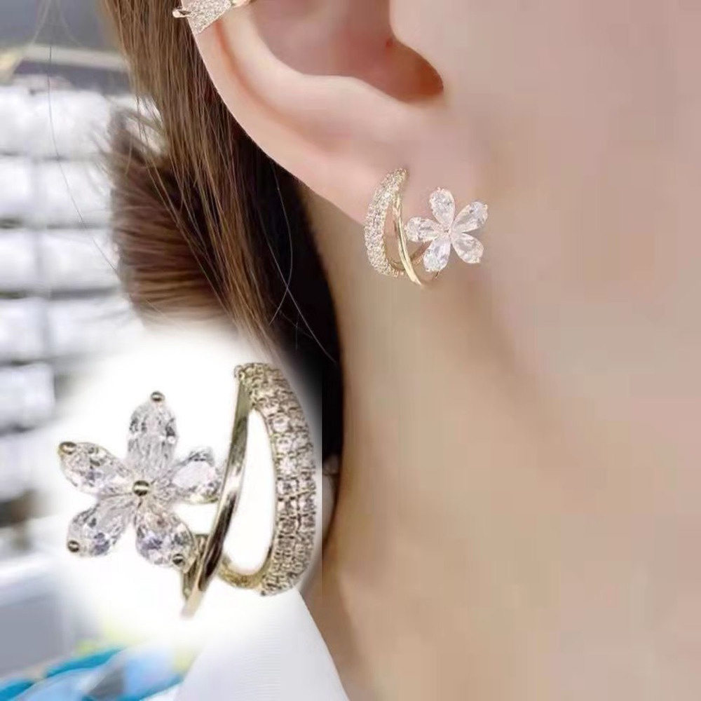 Anting Tusuk Desain Bunga Hias Zirconberlian Gaya Trendy Untuk Wanita