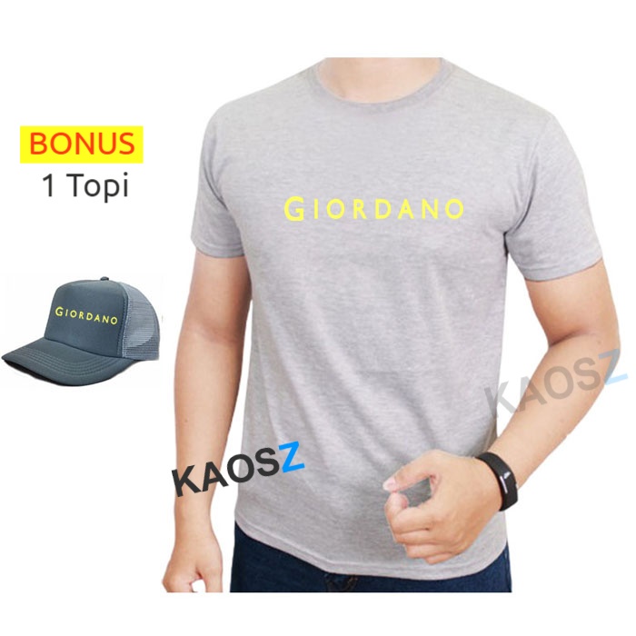 PROMO Beli Baju Bonus Topi  Kaos Distro Giordano Kuning Premium Fashion Pria Wanita Lengan Pendek