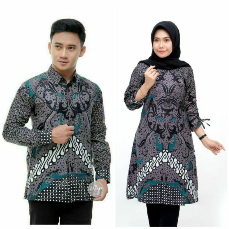 READY COUPLE TUNIK BATIK MOTIF DIMENSI ABU  M L XL XXL