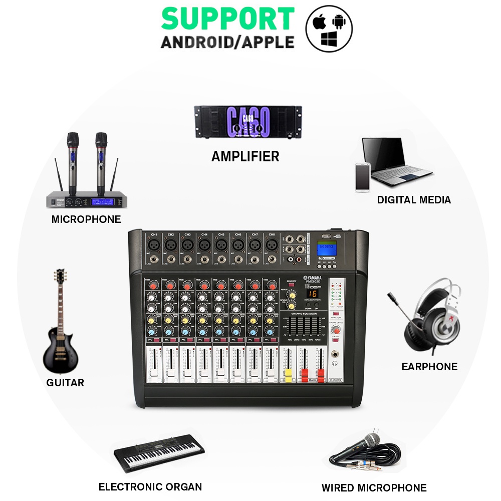 Mixer Audio Profesional Y PMX802D 8 sound strip built-in 650 watt power amplifier * 2 saluran 16DSP Layer 2 Equalizer Mendukung pemutaran Bluetooth/USB/MP3/PC Peralatan bernyanyi luar ruangan KTV