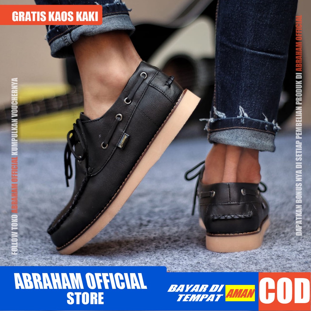 ABRAHAM Sepatu Formal Loafers Hitam Kulit Asli Casual Pria